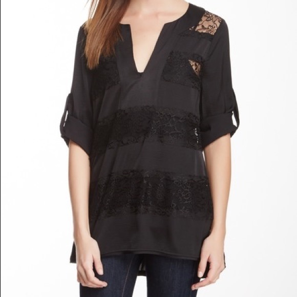 NWT BCBGMaxAzria Erid Lace Striped Black Tunic